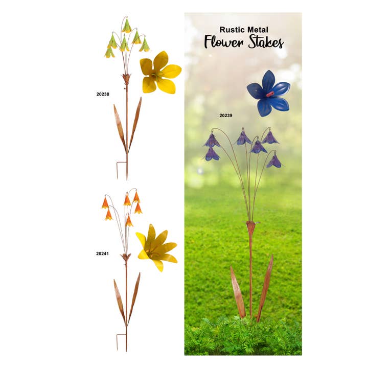 Rustic Metal Umbrella Bell Flower Garden Stake for wholesale by Continental Art Center