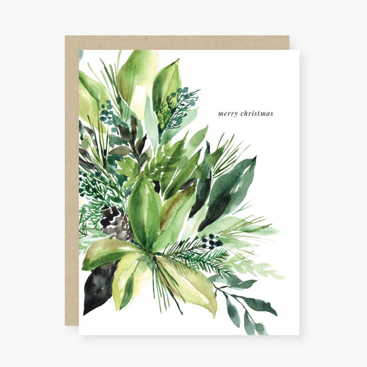 watercolor greens merry christmas card for wholesale by 2021 Co.