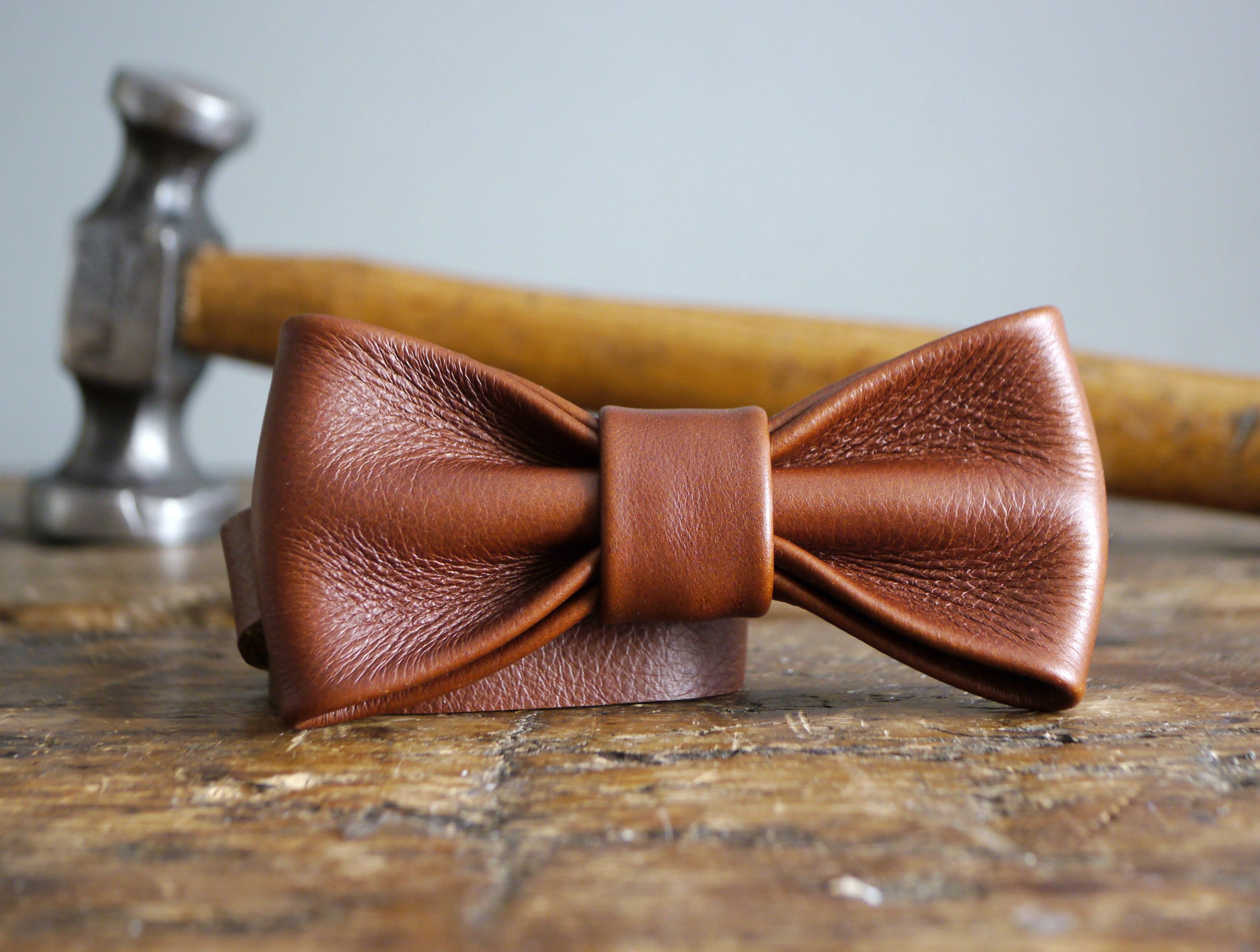 Kingsley Leather - Wholesale Bow Tie - Men's - Leather Bow Tie - Dark Tan1