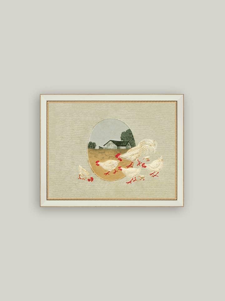 Spring Chickens Framed Antique Art for wholesale by Petal Lane Home