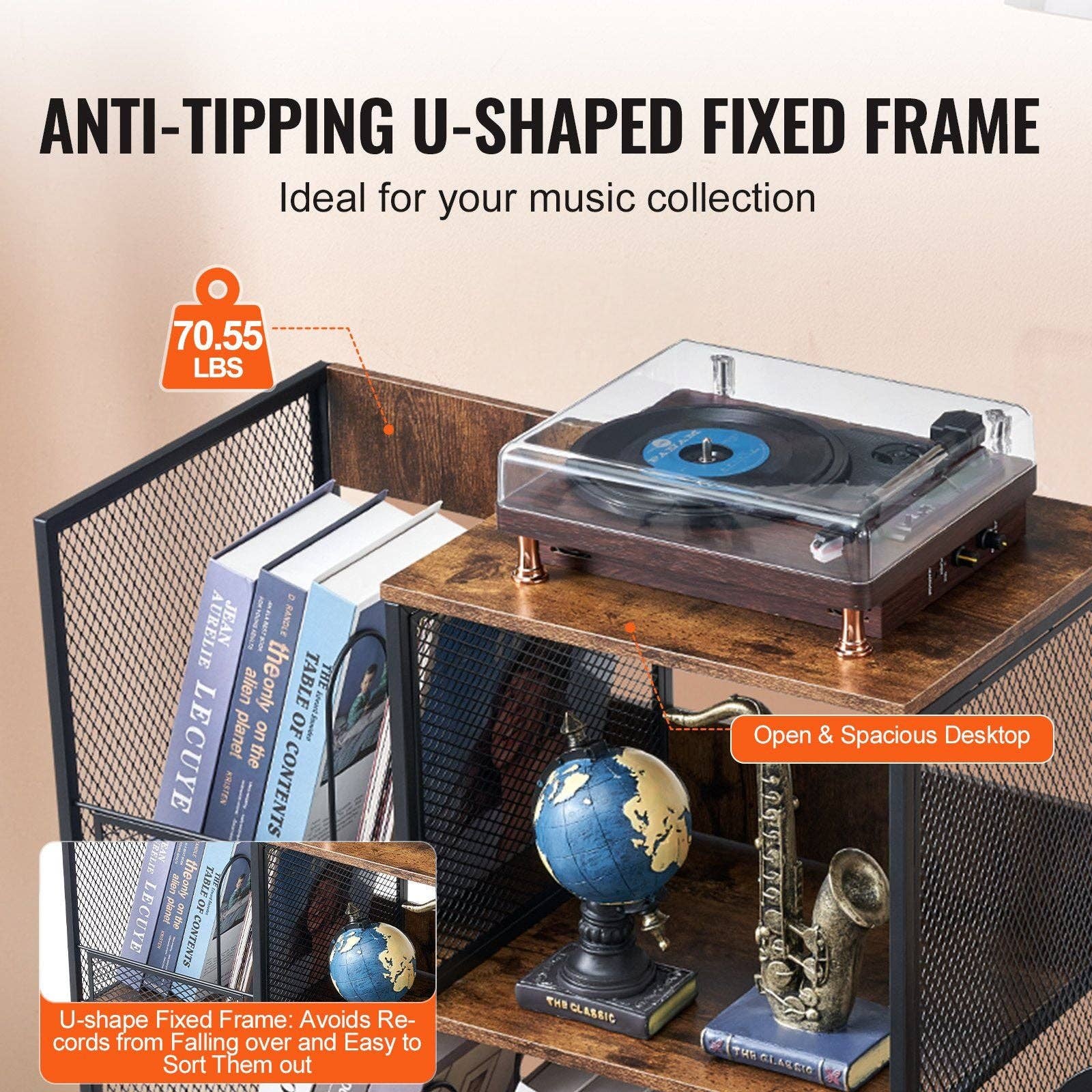 Hard Rock Health Stores - Wholesale Retailer Display Stand/Case - Record Player Stand 3-Tier Metal Turntable Stand with Guitar Store Black3