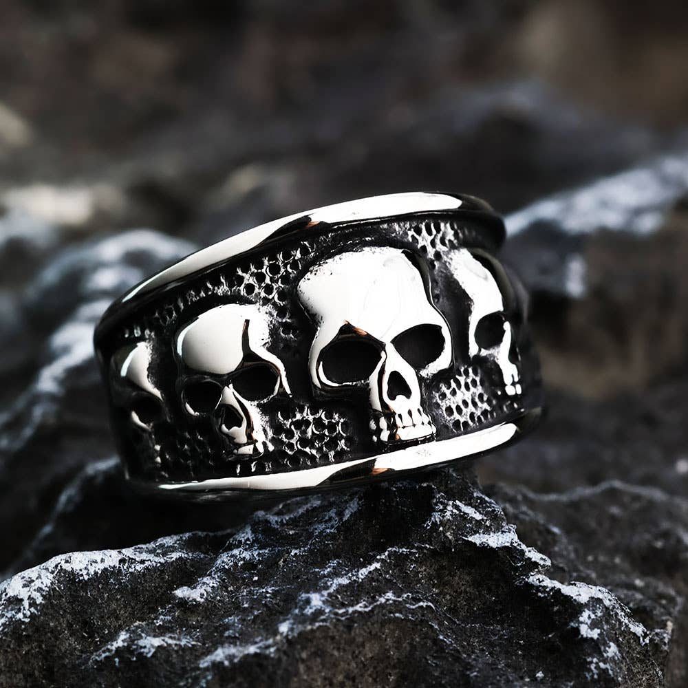 Gemcohub - Wholesale Signet Ring - Retro Gothic Skull Stainless Steel Men's Ring0