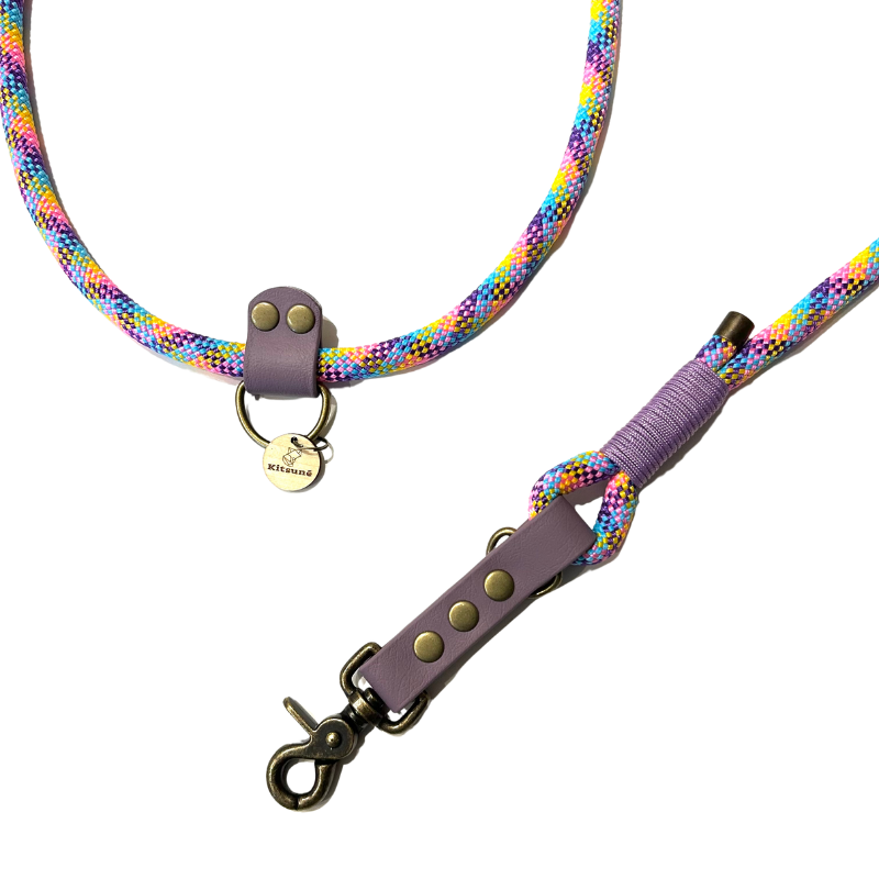 KITSUNE.DOG - Wholesale Pet Leash - Dog - Rainbow paracord MULTIPOSITION leash / LILAC biothane4