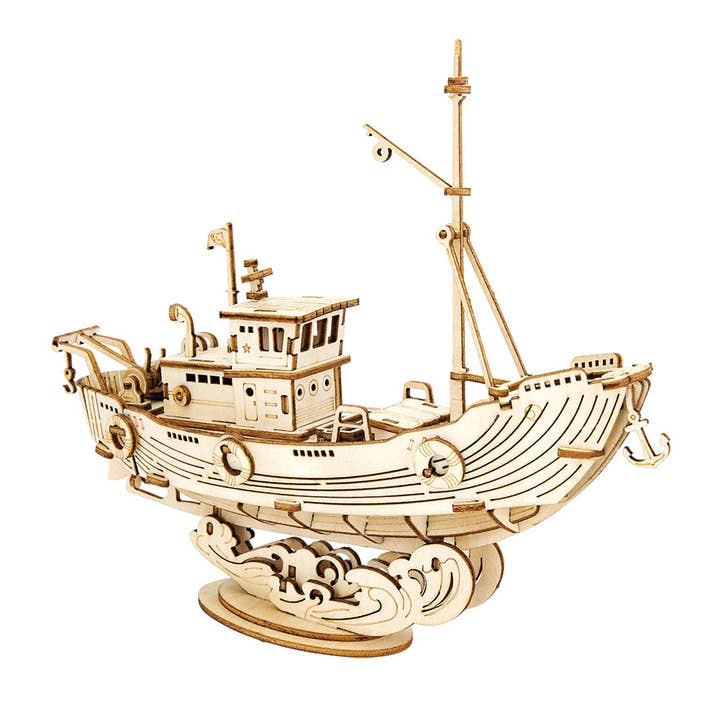 TG308 Rolife 3D Wooden Puzzle DIY Fishing Ship Model for wholesale by Robotime