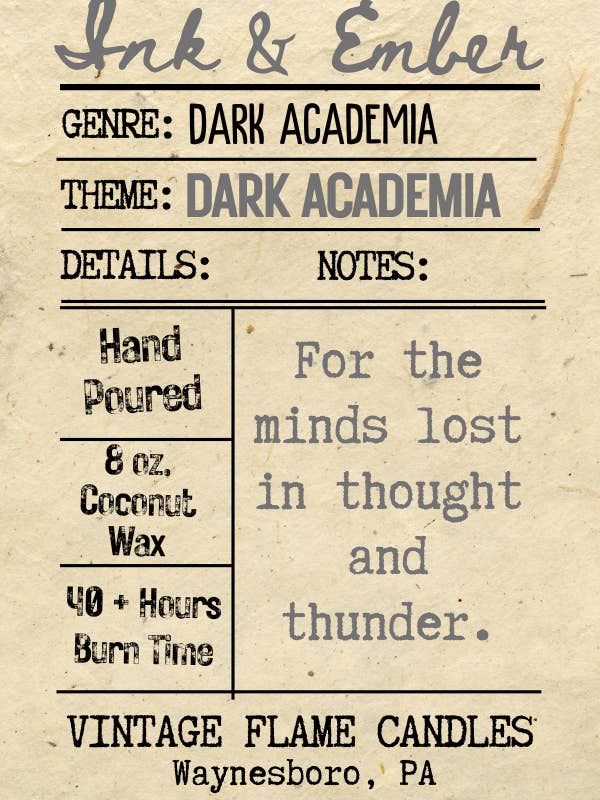 Dark Academia - Ink & Ember Collection for wholesale by The Vintage Flame Candles