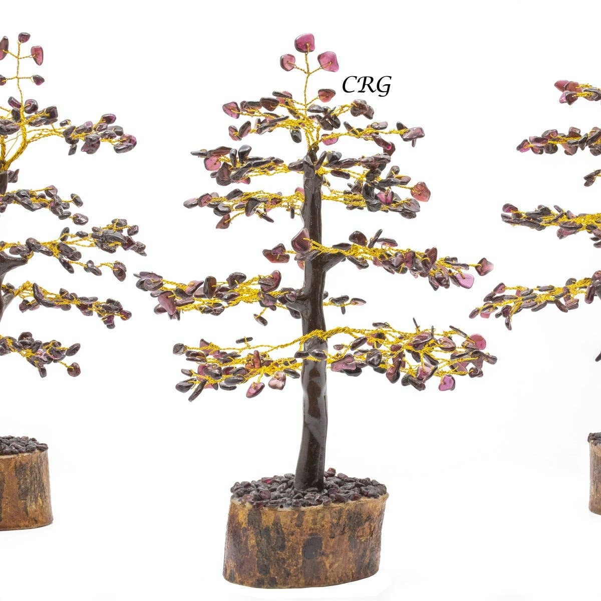 Crystal River Gems LLC - Wholesale Decorative Tabletop Object - Garnet 300 Chip Tree with Wood Base and Gold Wire (1 Piece) Size 9 Inches Crystal Gemstone Tree1