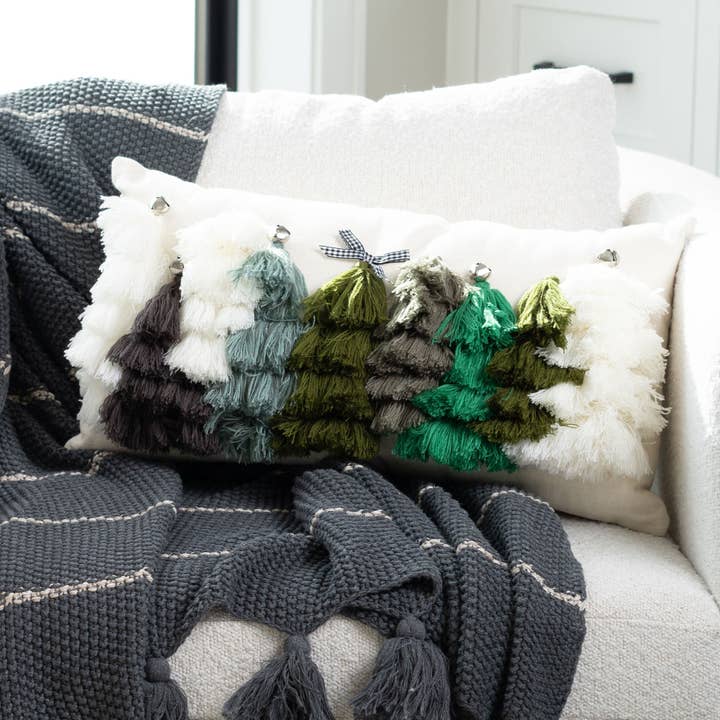 Elsie & Zoey - Wholesale Lumbar Pillow - Christmas Tassel Trees 12x22 Decorative Lumbar Throw Pillow2
