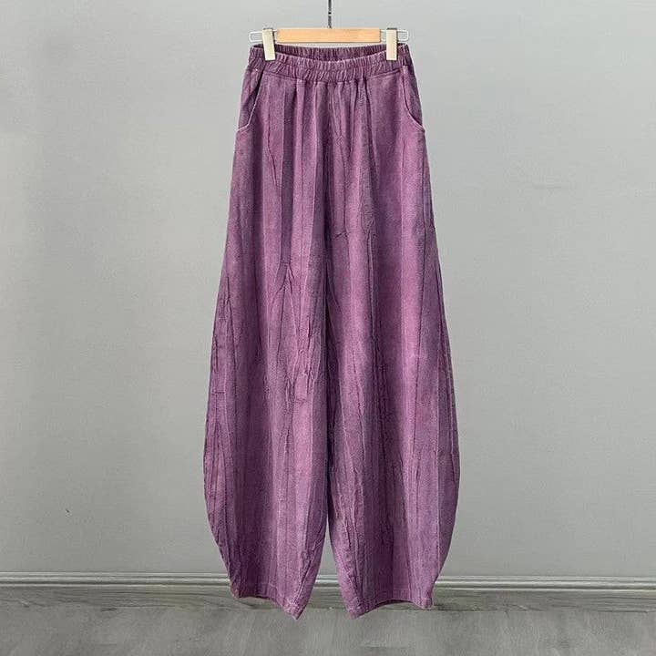 Pantalon lanterne en coton et lin de couleur unie pour la vente par UZ Wholesale Store