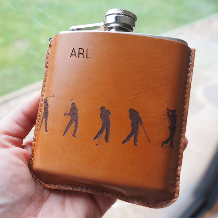 Stabo – Engroshandel Lommelærke – Golfspillere Personlig Læder Hip Flask i en gaveæske