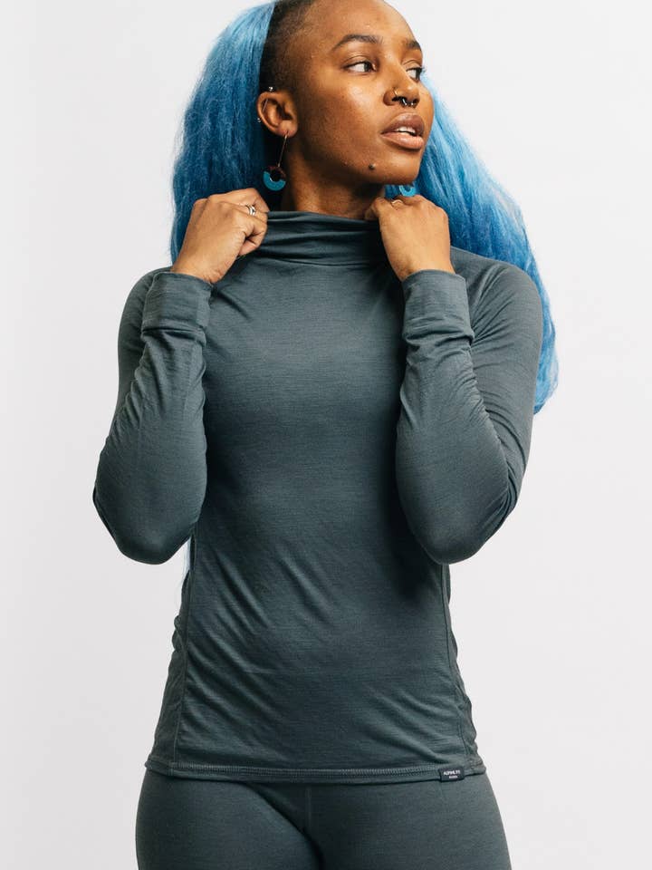 Slate Merino Wool Isostatic T-Neck Top for wholesale on Faire3