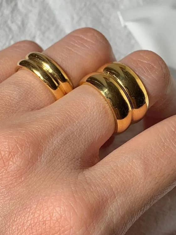 Doppelbandring Edelstahl Gold 14K PVD Wasserdichter Ring für den Großhandel von HoopLa