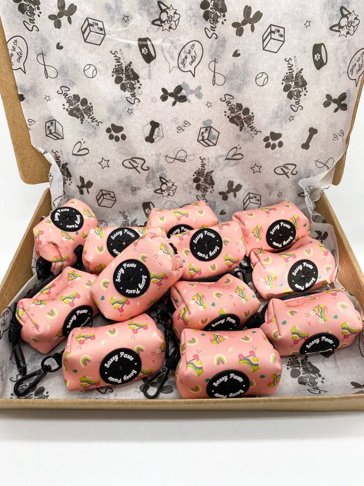 Dog poop bag holder - Retro rainbows for wholesale by Sassy Paws Collection