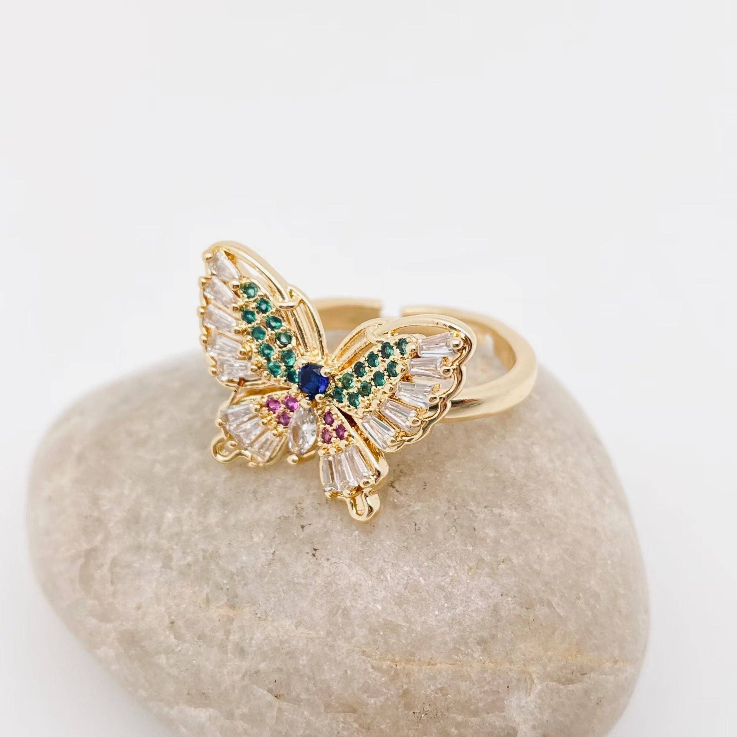 Mio Queena – wholesale Multi-stone ring – Multicolor Cubic Zirconia Butterfly Adjustable Ring6