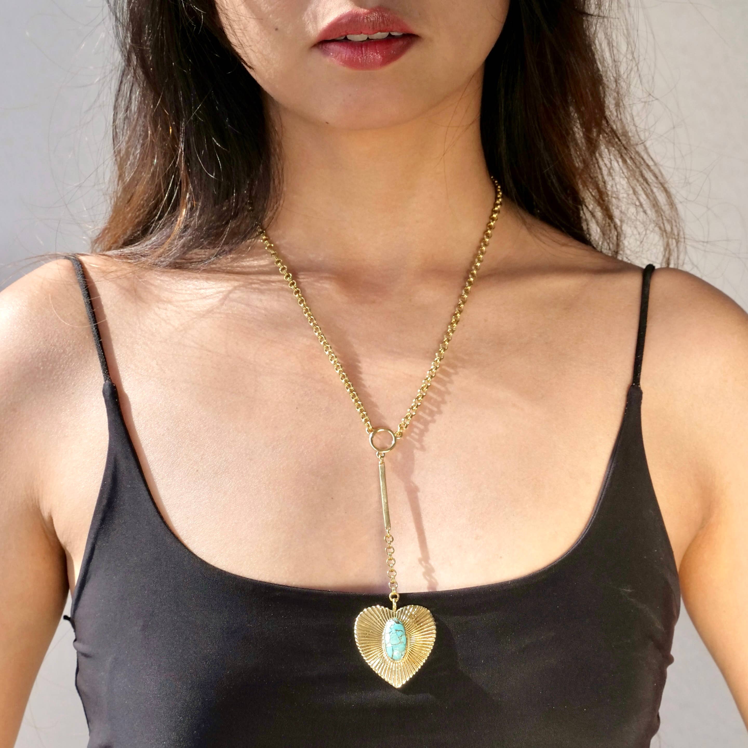 Baizaar - Wholesale Pendant/Charm Necklace - Brass Turquoise Heart Necklace2