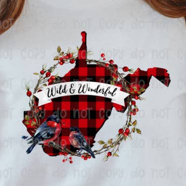 WV Red Plaid Wild and Wonderful TRANSFER for wholesale by Sassy and Sublime