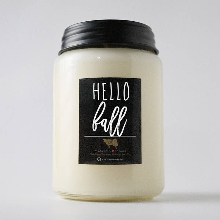 26 oz Farmhouse Jar Fall Candle: Hello Fall for wholesale by Milkhouse Candle Company