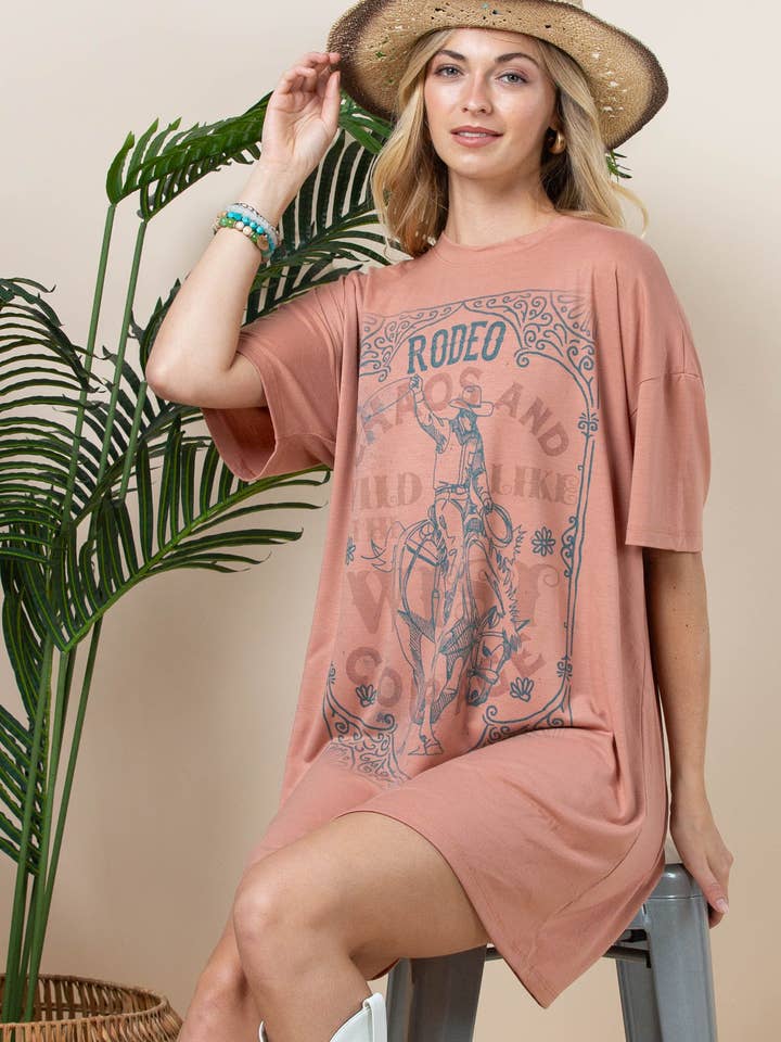 AV1202-CAYLEE WESTERN RODEO GRAPHIC T-SHIRT DRESS for wholesale by Avery