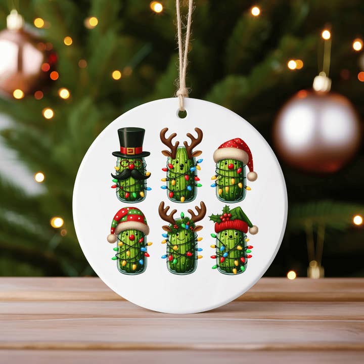 Pickle Christmas Lights Ceramic Ornament for wholesale by JAC Wholesale