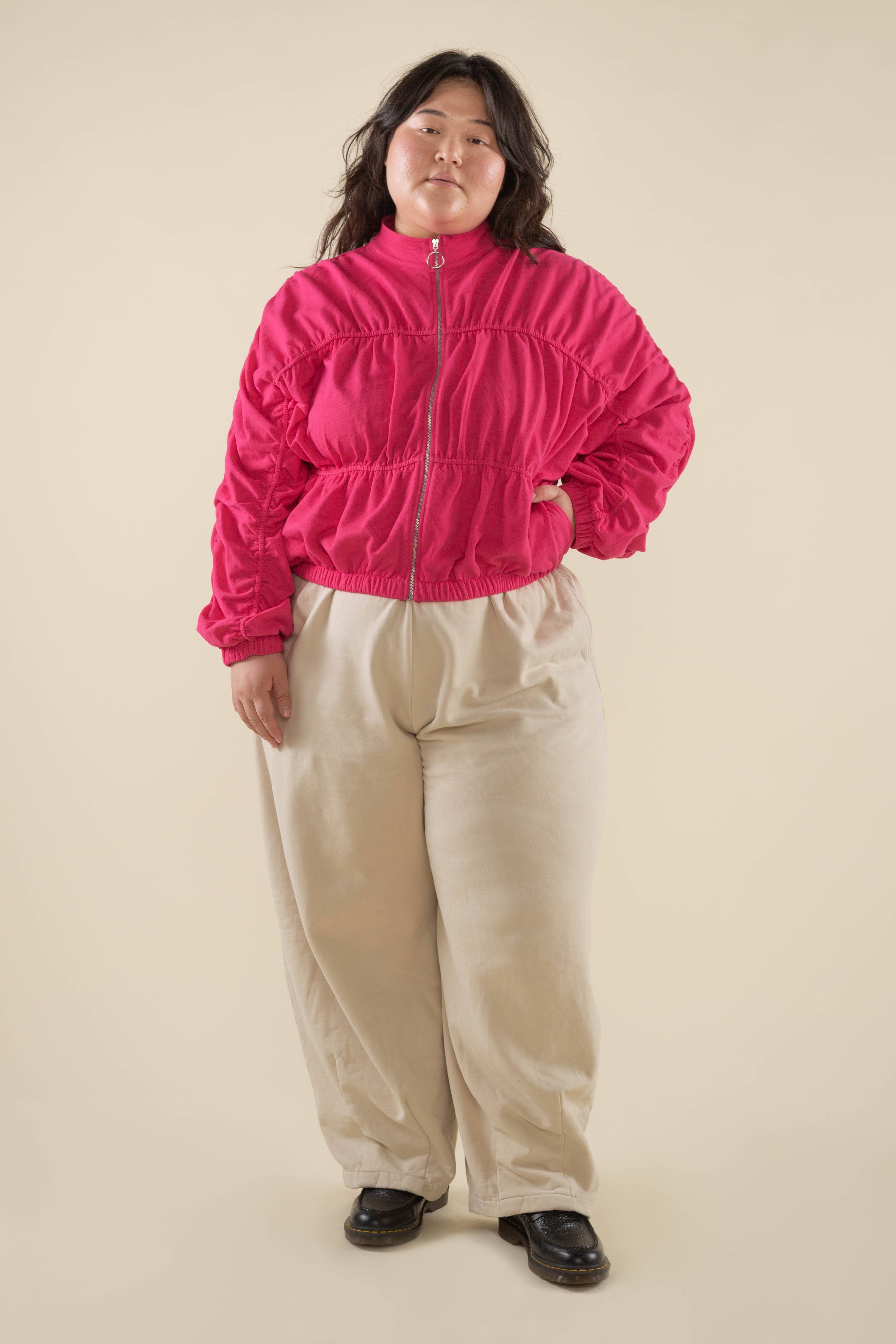 Wholesale Bandini Shirred Mock Neck Zip Up Jacket - Plus Size for