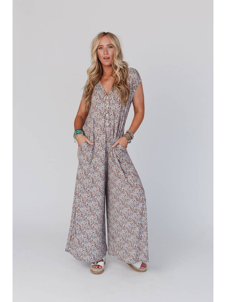 Three Bird Nest - Wholesale Jumpsuit - Women's - Daphne Floral Print Jumpsuit - Cream