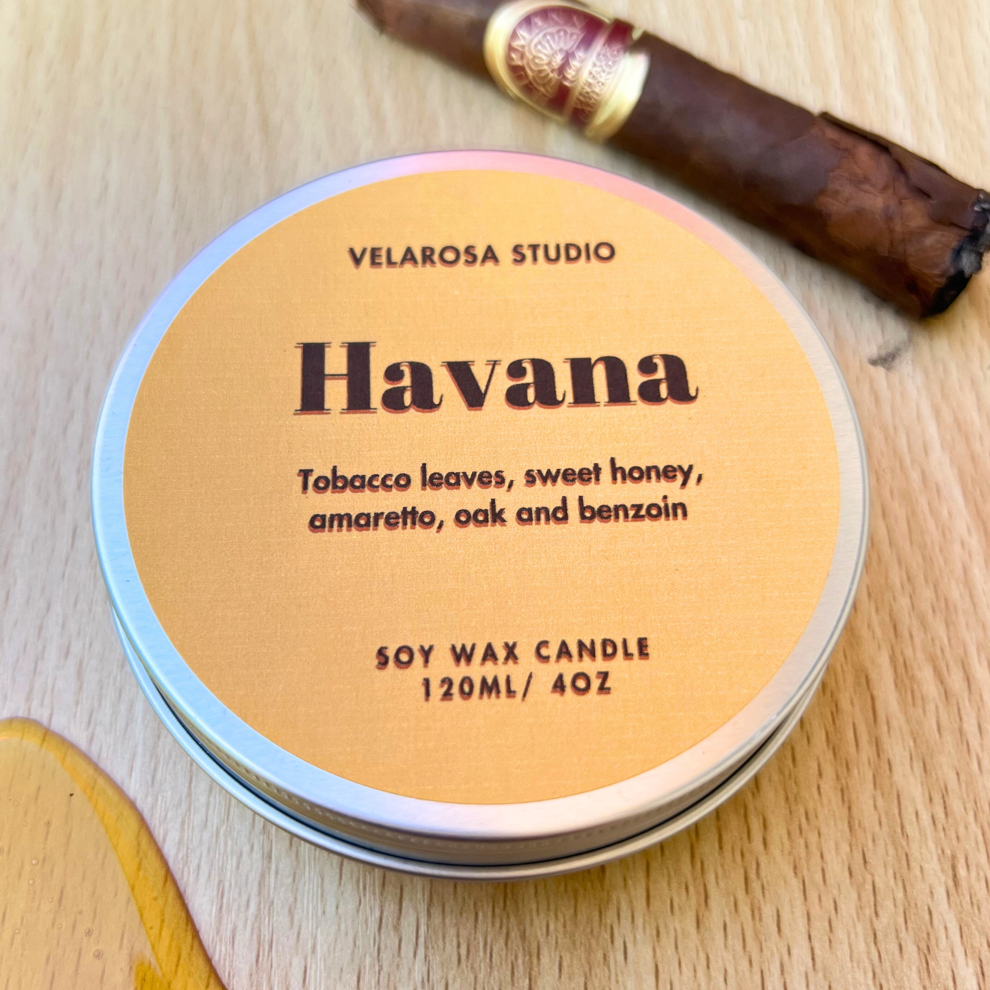Velarosa Studio LLC - Wholesale Travel Candles - Havana  Aromatic Soy Candle- Rich Tobacco & Brandy Scent1