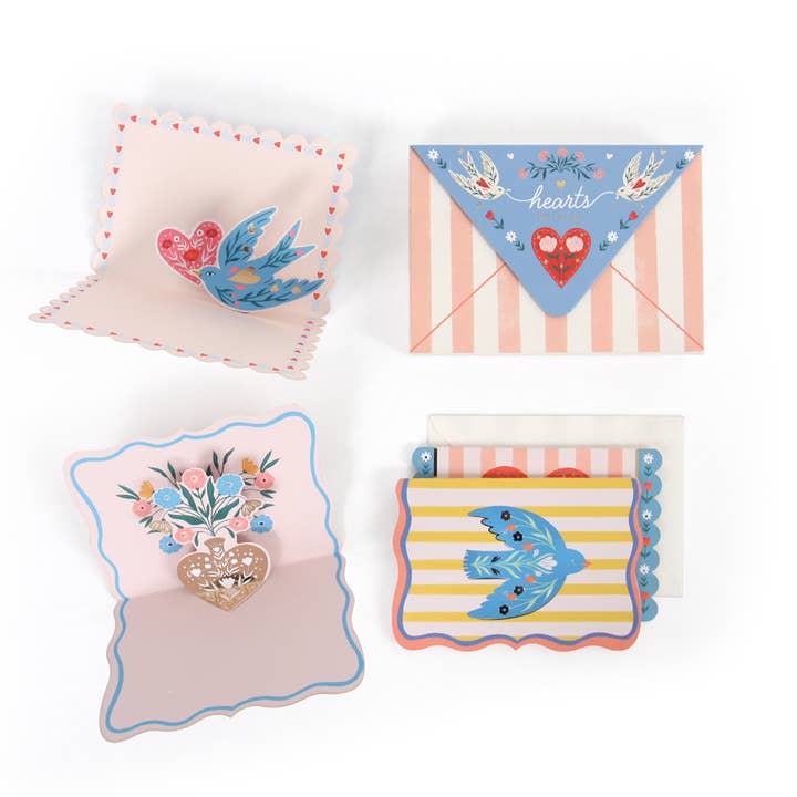 Hearts & Birds Pop-up Stationery Box Set for wholesale by UWP Luxe