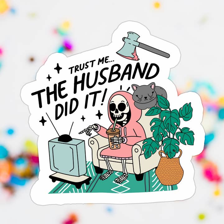 True Crime Funny Waterproof Vinyl Sticker for wholesale by Stickers+ X Ashley Bexar