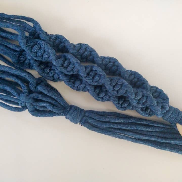 Spiral Macrame Plant Hanger - Denim for wholesale by Hedge Crafts By Kristina