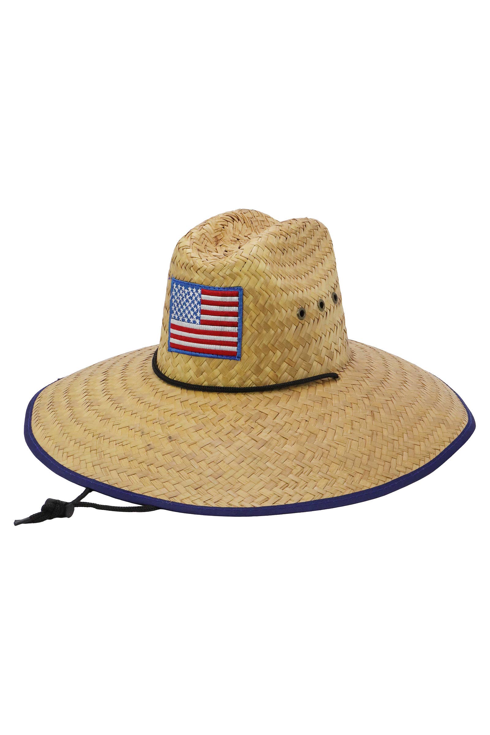 Cap Zone – Chapéu de palha – Unissexo por atacado – Chapéu de Palha de Salva-Vidas com Bandeira Americana com Ilhós7