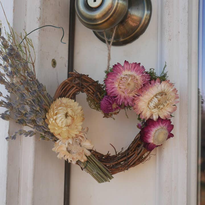 Mini Dried Flower Heart Wreath – Handmade Floral Heart | 4” or 7” | Lavender, Baby’s Breath, or Full Heart for wholesale by Remedy Designs