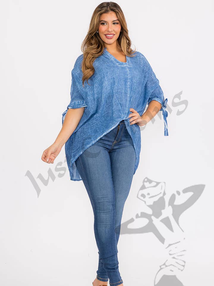 Asymmetrical Cotton Double Gauze Blouse with Side Tie Sleeve for wholesale by JUST CRUISING - India Casual Designs