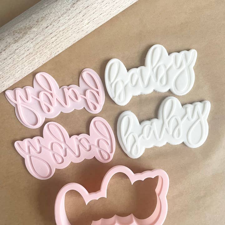 Baby Font Stamp Embosser or Debosser and Cookie Cutter Set for wholesale by Maison’s Custom Cutters