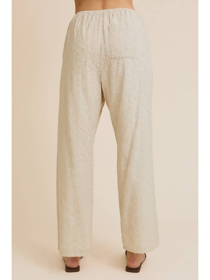 TAUPE DRAW STRING WAIST EYELET PANTS for wholesale on Faire