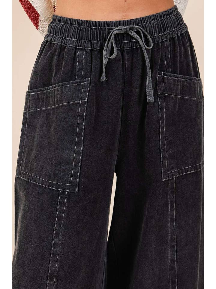 mittoshop - Wholesale Pants - Women's - MINERAL WASH WIDE LEG ELASTIC WAIST TWILL PANTS25