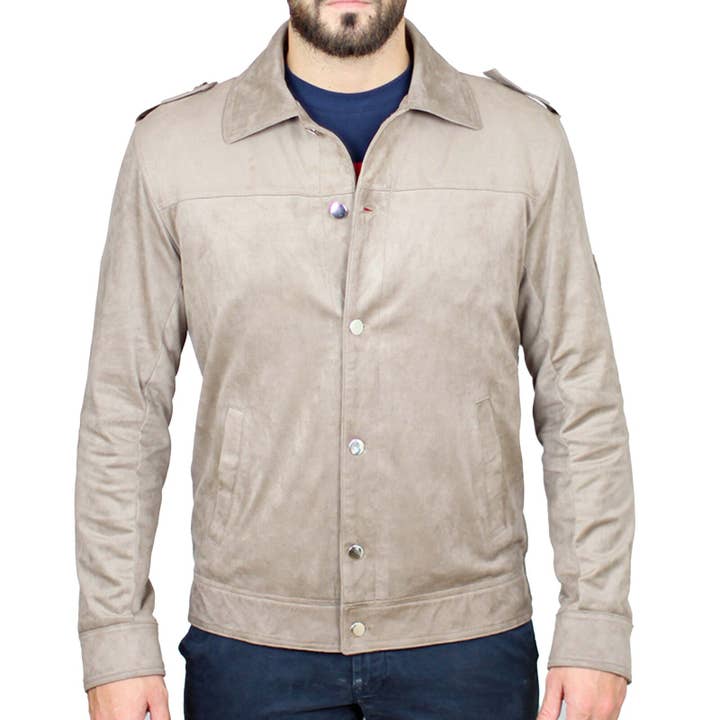 Giacca uomo ecologica scamosciata beige per la vendita all'ingrosso da parte di Vinto Exclusive