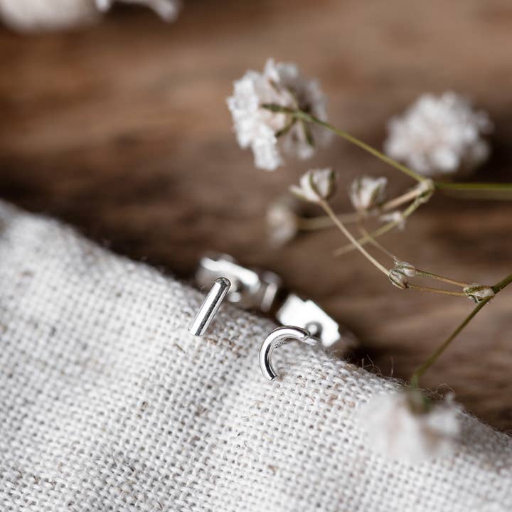 Mismatched Silver Studs - Semi Circle and Dash for wholesale by Anna Calvert Jewellery