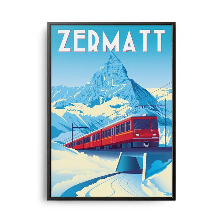 Affiche de voyage rétro Art déco Zermatt pour la vente par Weekend Concept