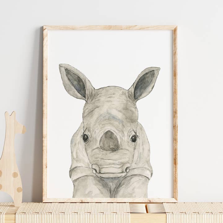 Baby Rhino Art Print for wholesale by WLDFLWR Studio
