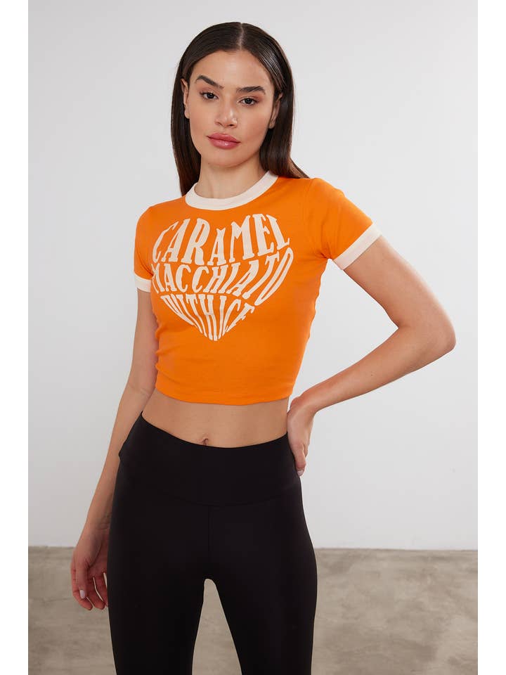 VAV NEW YORK - Wholesale Screen Printed T-Shirt - Women's - Women's Heart Printed Cropped T-Shirt Crop Top Heart Printed6