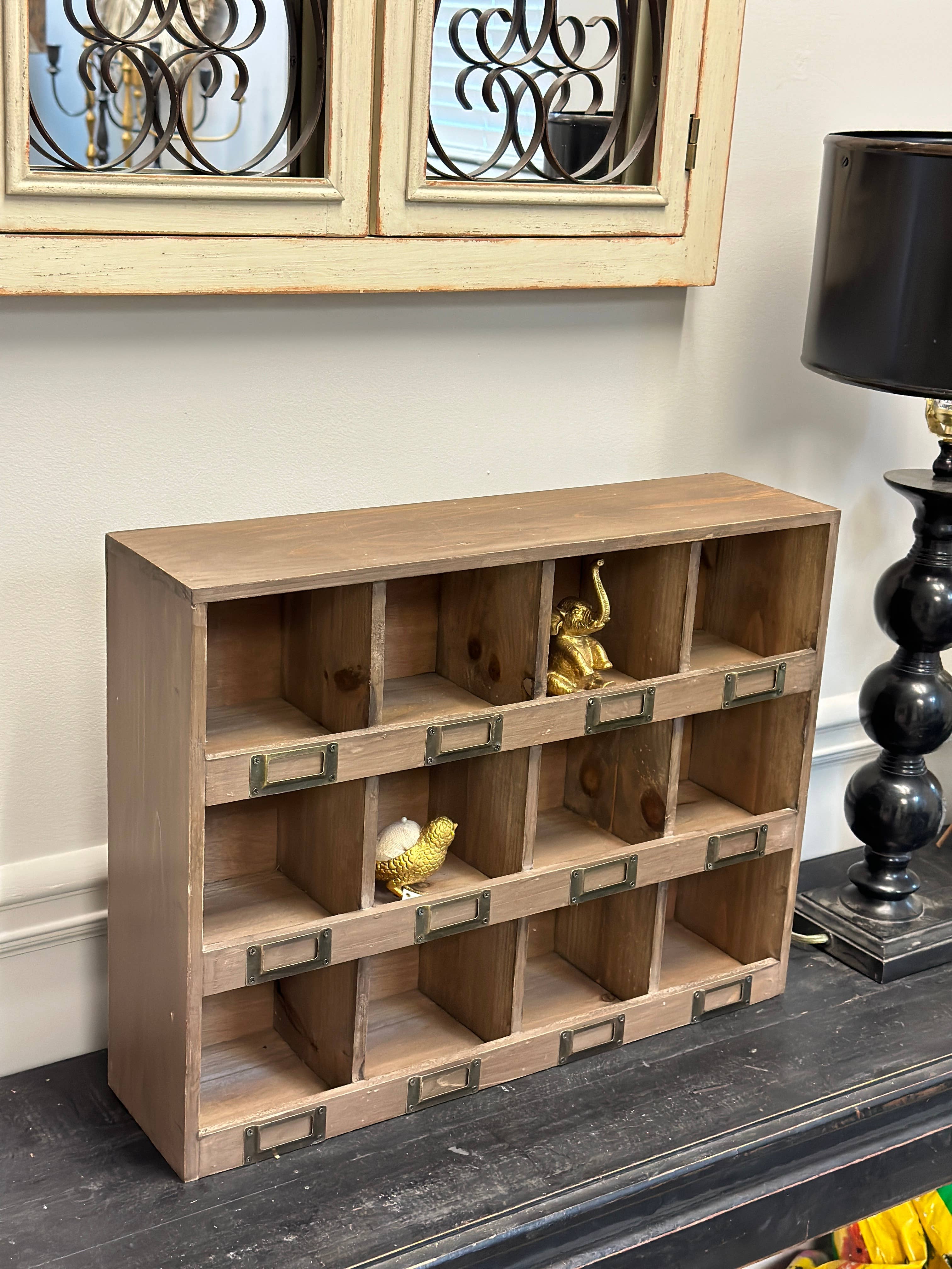 Vagabond Vintage – wholesale Decorative box – Rustic Recycled Pine Cubby Box with 12 Marked Compartments2