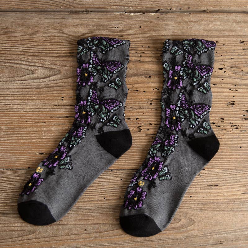 Tourtiwi - Wholesale Socks - Women's - Vintage Embossed Butterfly and Floral Socks0