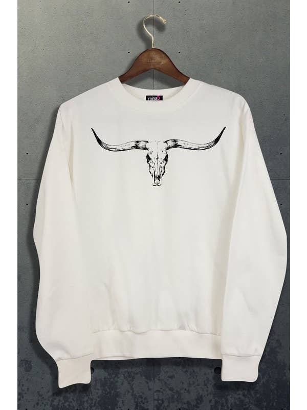 MINEB - Wholesale Graphic Sweatshirt - Women's - Longhorn Bull Skull Sweatshirts