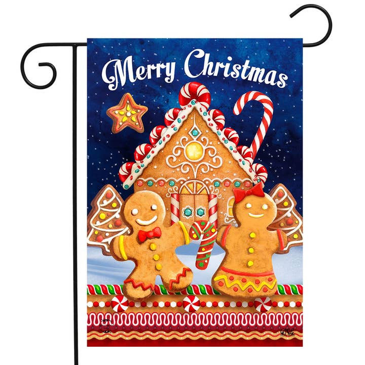 Gingerbread House Christmas Garden Flag 18" x 12.5" for wholesale by Briarwood Lane