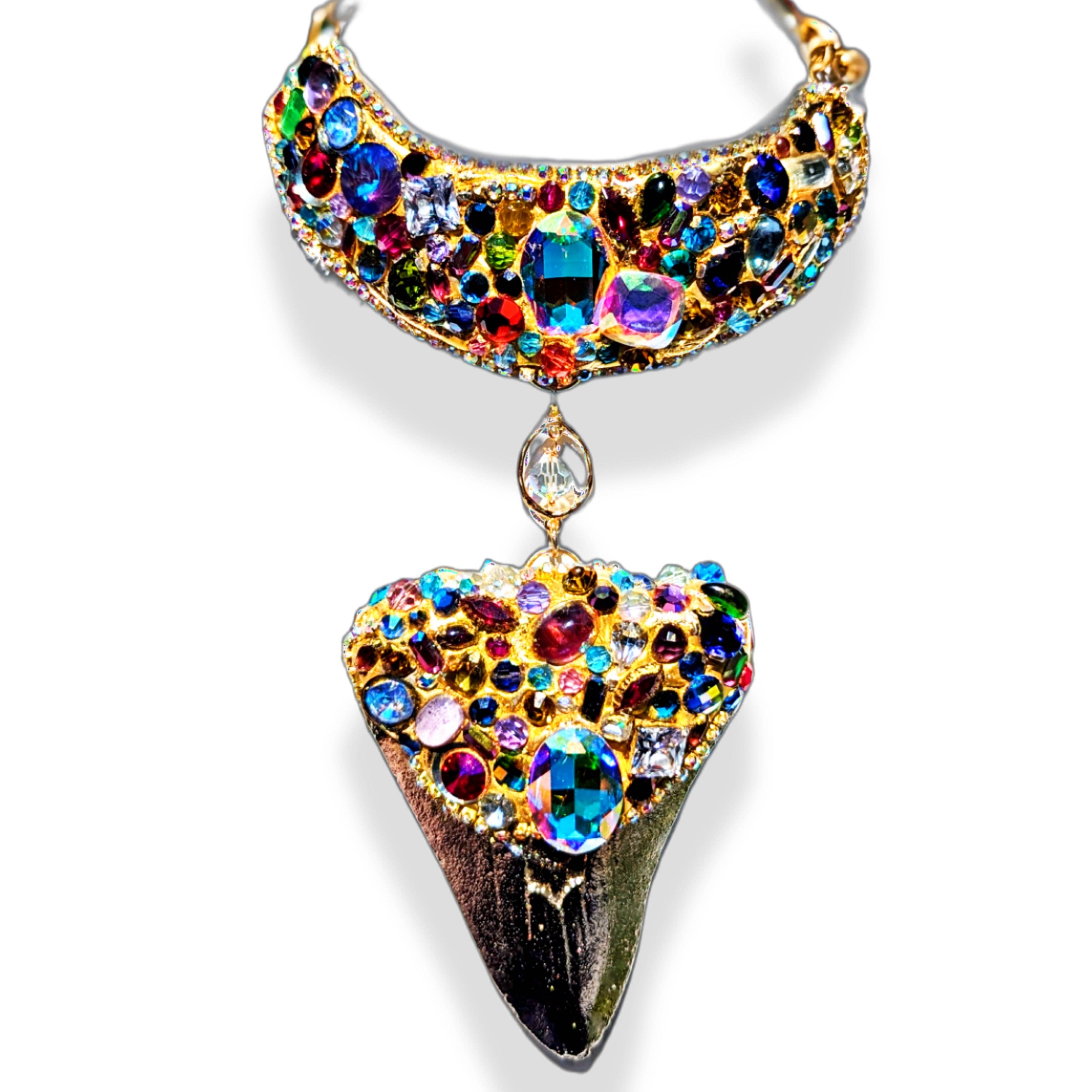 Gay Isber Designs - Wholesale Pendant/Charm Necklace - Shark Tooth Fossil Replica Chrome Plated Silver Gold Combo Swarovski Jewels Sugar Gay Isber10