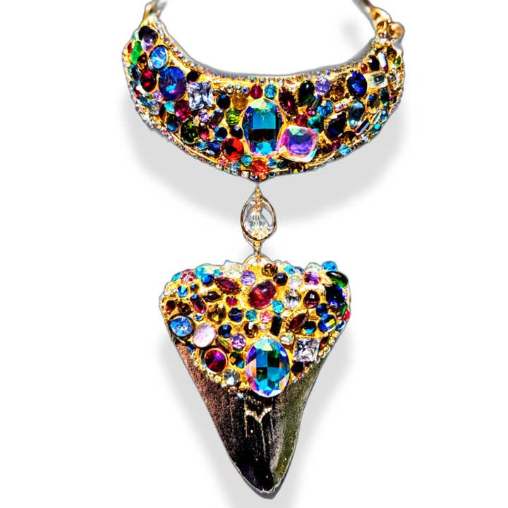 Gay Isber Designs - Wholesale Pendant/Charm Necklace - Shark Tooth Fossil Replica Chrome Plated Silver Gold Combo Swarovski Jewels Sugar Gay Isber10