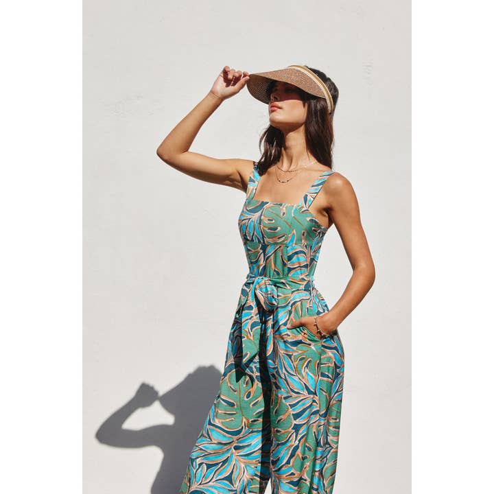 OASIS Monstera Medley Wide Strap Jumpsuit for wholesale on Faire