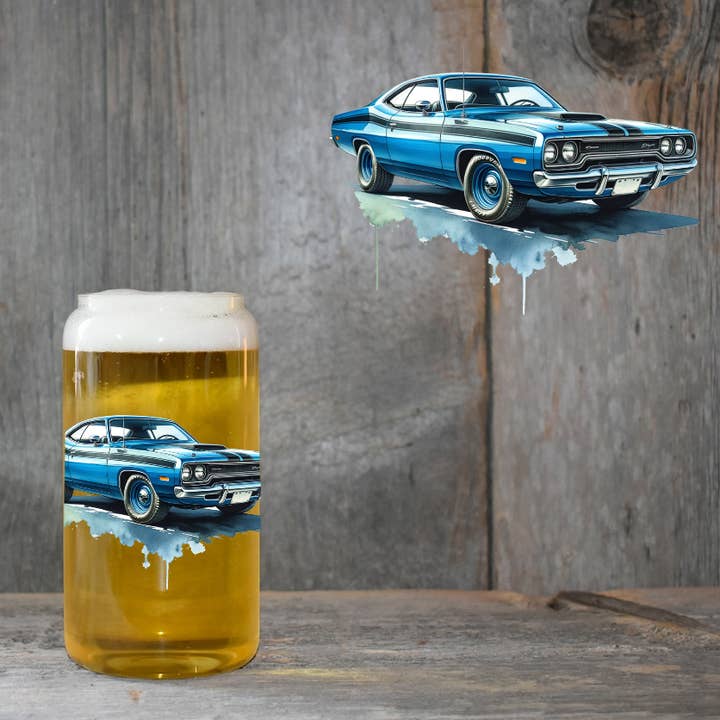 Blue Classic Car 4" UV DTF for wholesale by Anthroverse