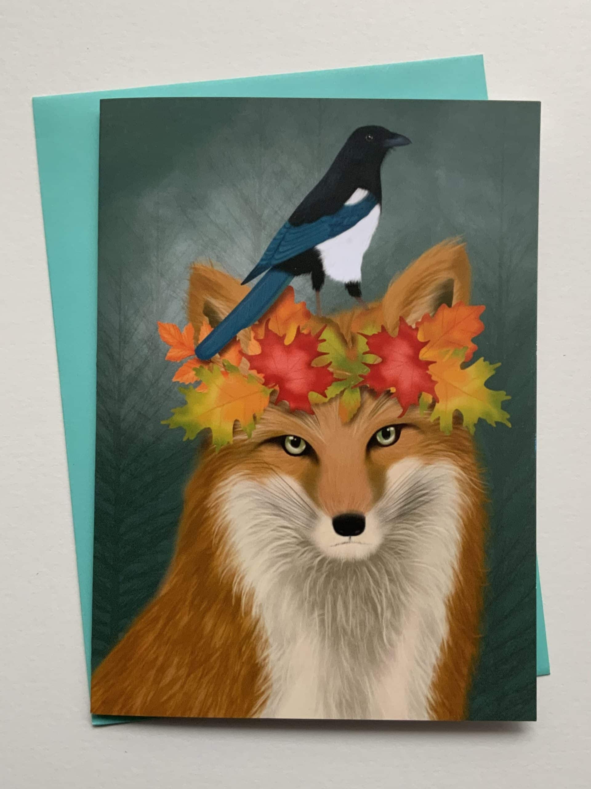 Crimson Finch - Vente Carte de vœux classique - Récolter. Carte de vœux Woodland Fox1