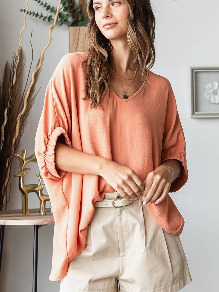 mittoshop - Wholesale Blouse - Women's - DOLMAN ELASTIC SLEEVE OVERSIZED TOP
