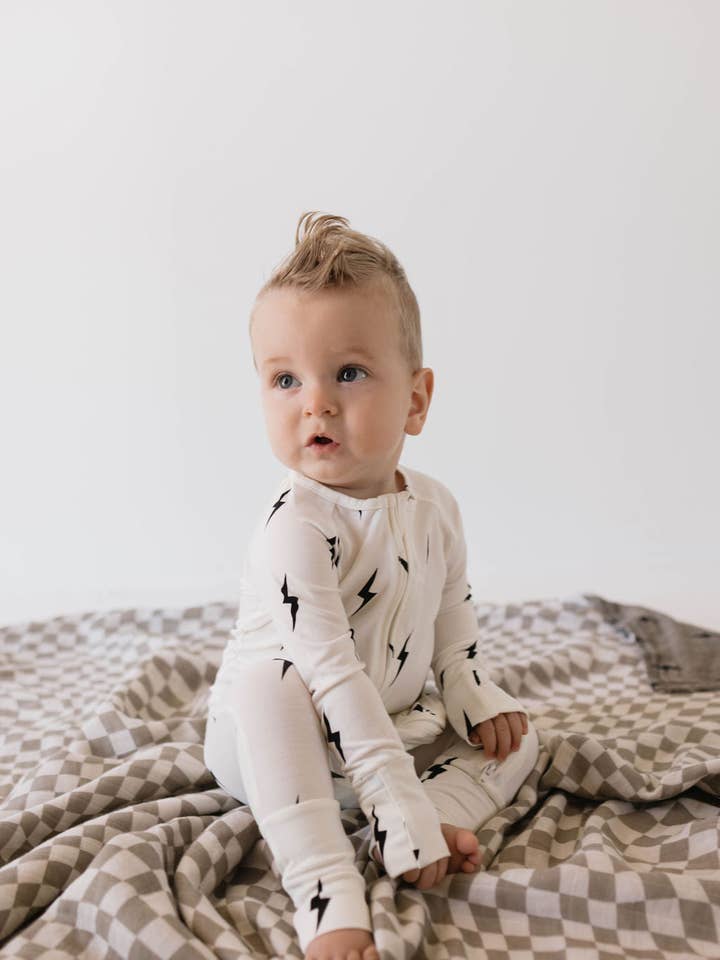 Forever French Baby - Wholesale Sleepsuit - Baby - Bamboo Zip Pajamas | White & Black Lightning Bolt6